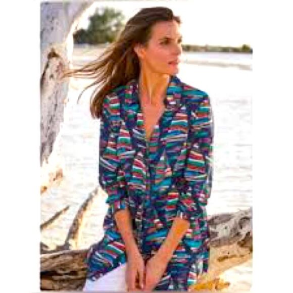 Soft surroundings sail away nautical sail boat graphic oversized blouse medium - Picture 1 of 7